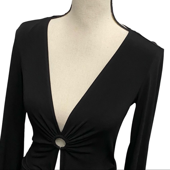 Donna Morgan Dress S Plunge Neck Ruched Back Side - Picture 2 of 7